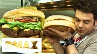 Adam Battles Against This 7 LB Burger That Can Feed 8 People At Once  Man V Food [upl. by Ingrim]