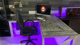 DIY LShaped Desk  With Burnt Wood Finish [upl. by Ettennahs]