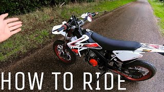 How To Ride A Geared 50cc Motorbike  50cc Supermoto [upl. by Bicknell]