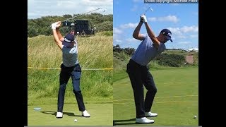 Justin Thomas golf swing  Long Iron faceon amp downtheline July 2017 [upl. by Airakaz]